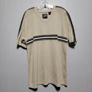 Rue21 Guys Y2K Vintage Style Striped Knit V-Neck Shirt Cream Black XL Streetwear